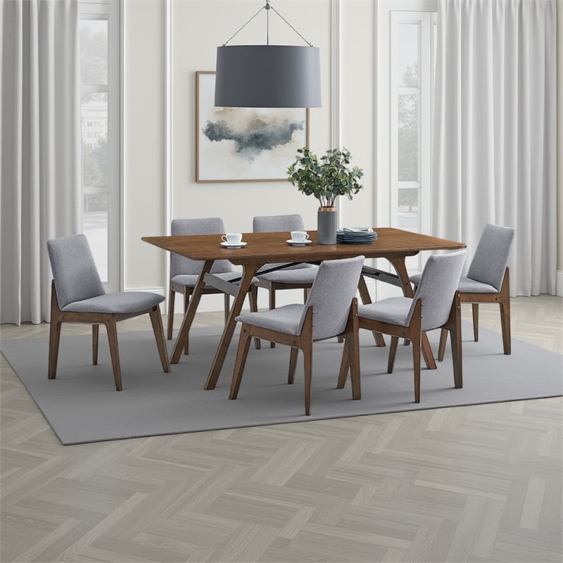 Pemberly Row 59 Inch Dining Table Rectangular Top in Walnut Brown Rubberwood