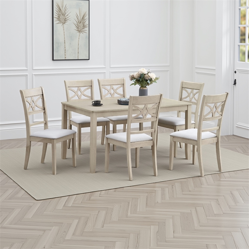 Pemberly Row 59 Inch Dining Table Rectangular Top in Antique Bone White Finish