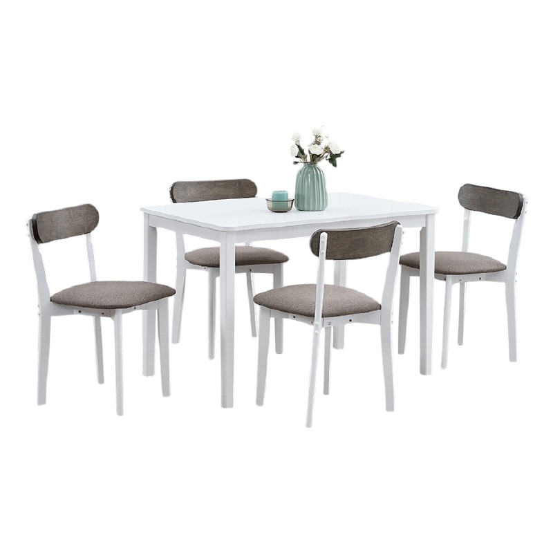 Pemberly Row 5 Piece Dining Table Set with 4 Chairs in Brown Linen White Wood