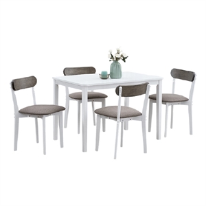 Pemberly Row 5 Piece Dining Table Set with 4 Chairs in Brown Linen White Wood