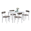 Pemberly Row 5 Piece Dining Table Set with 4 Chairs in Brown Linen White Wood