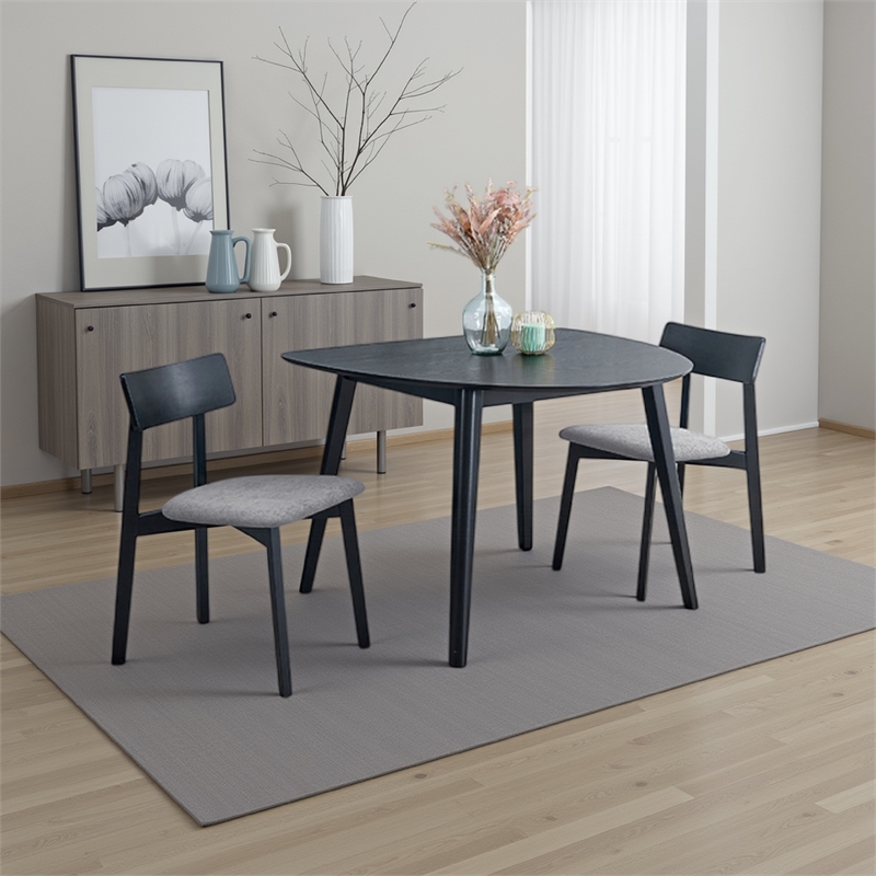 Pemberly Row 43 Inch Half Moon Dining Table in Scandinavian Black Wood
