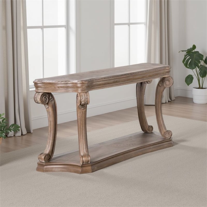 Pemberly Row 54 Inch Rustic Farmhouse Sofa Table in Weathered Oak Brown Wood