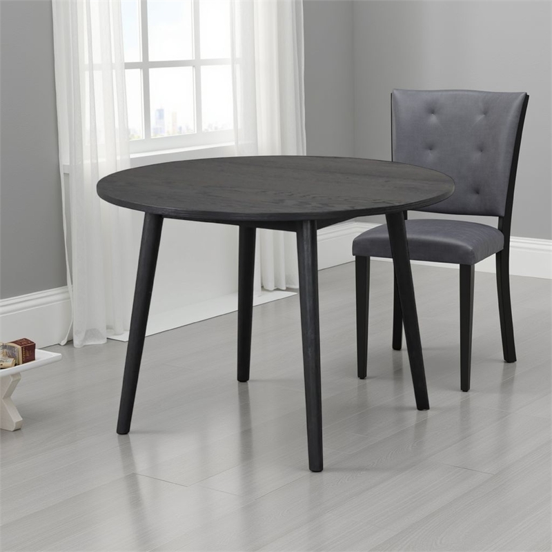 Pemberly Row 42 Inch Round Dining Table Shaker Style Legs in Black Rubberwood