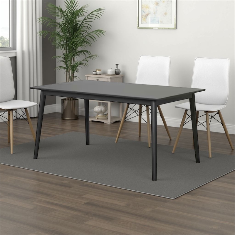 Pemberly Row 60 Inch Rectangular Dining Table Straight Legs in Black Wood