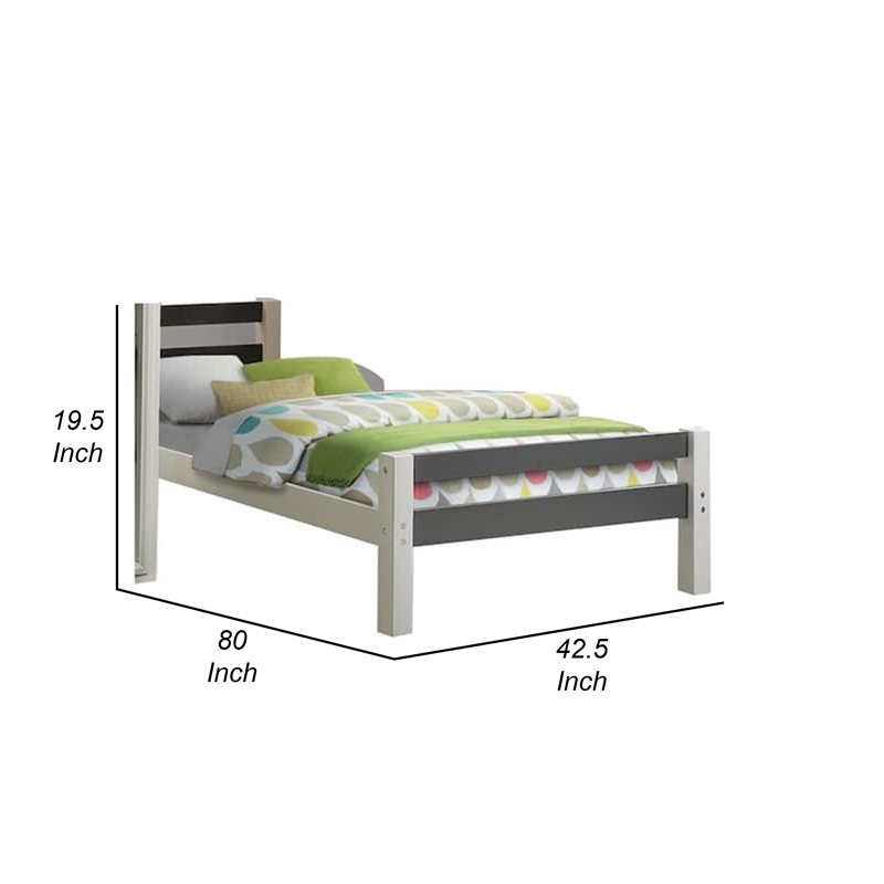 Pemberly Row Twin Size Bed Transitional Style in White and Gray Wood Frame
