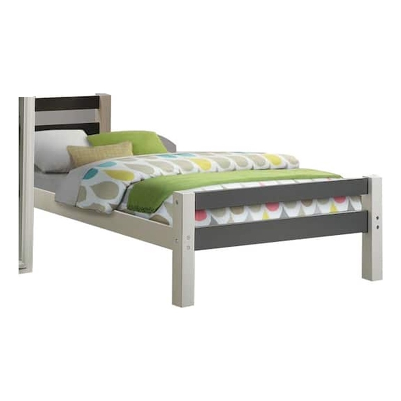 Pemberly Row Twin Size Bed Transitional Style in White and Gray Wood Frame