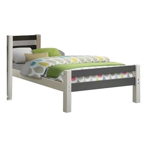 Pemberly Row Twin Size Bed Transitional Style in White and Gray Wood Frame