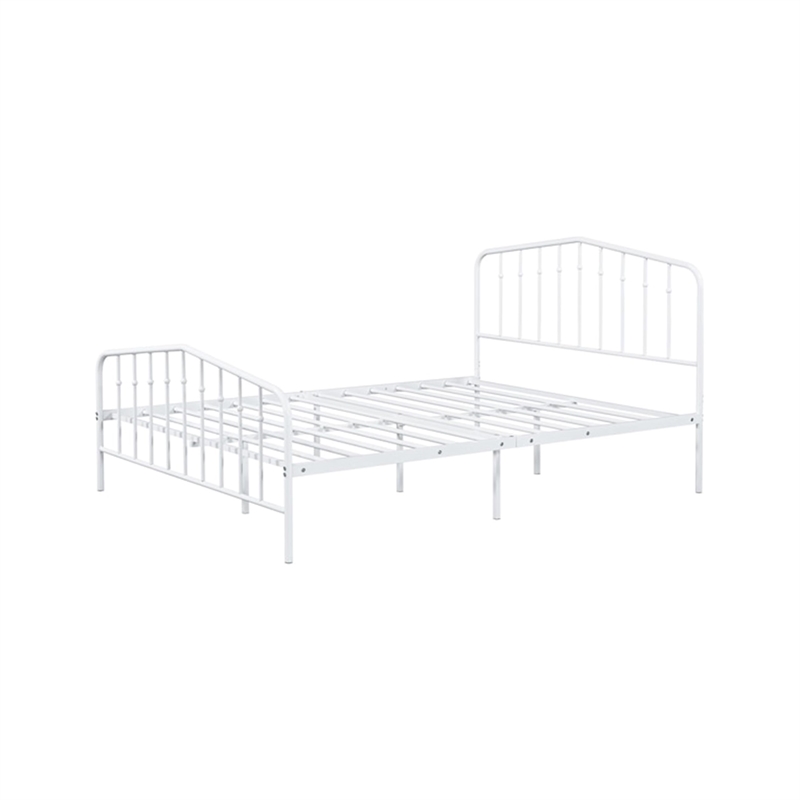 Pemberly Row Full Size Bed Classic Spindle Headboard & Footboard in White Metal