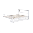 Pemberly Row Queen Size Bed with Underbed Storage Slatted White Metal Headboard