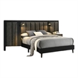 Pemberly Row Queen Size Bed in Dark Brown Wood Frame Upholstered Headboard