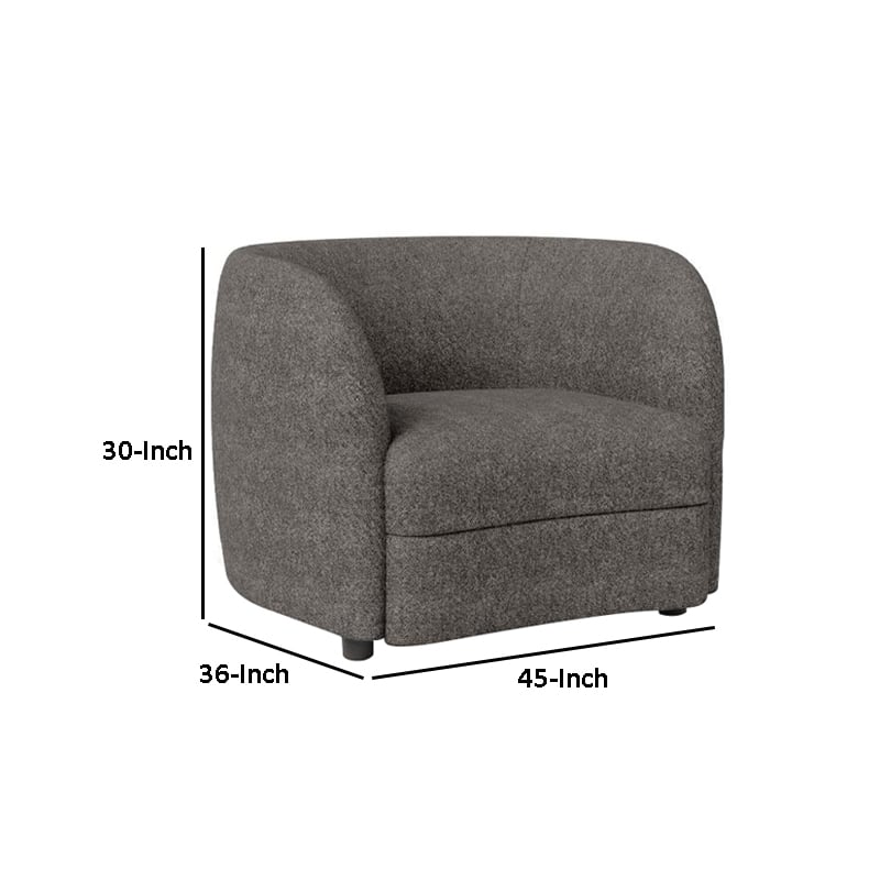 Pemberly Row 37 Inch Accent Chair Plush Gray Boucle Curved Kidney Shape