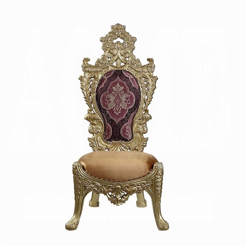 Pemberly Row Side Dining Chair Set of 2 Crown Top Nailhead Trim in Gold and Red
