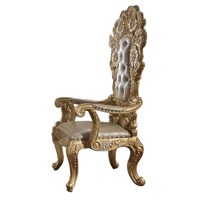 Pemberly Row Dining Armchair Set of 2 Classic Light Gold Tufted Faux Leather
