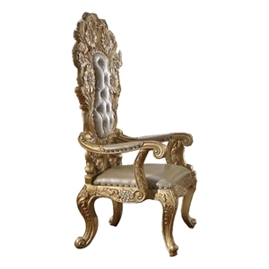Pemberly Row Dining Armchair Set of 2 Classic Light Gold Tufted Faux Leather