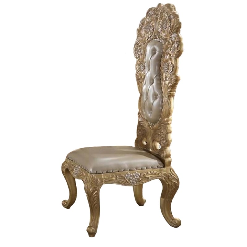Pemberly Row Side Dining Chair Set of 2 Classic Light Gold Tufted Faux Leather