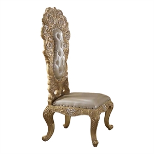 Pemberly Row Side Dining Chair Set of 2 Classic Light Gold Tufted Faux Leather