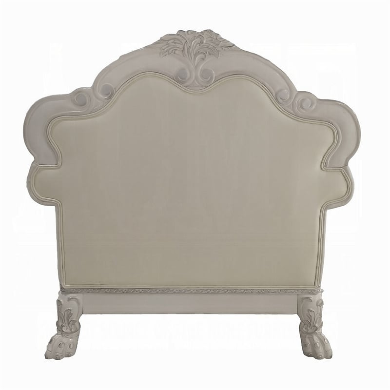 Pemberly Row Accent Chair with Claw Feet in Bone White Tufted Faux Leather