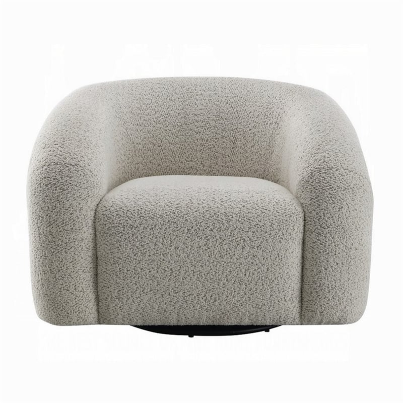 Pemberly Row Swivel Accent Chair Cloudlike Curved Design Metal Base Gray Boucle