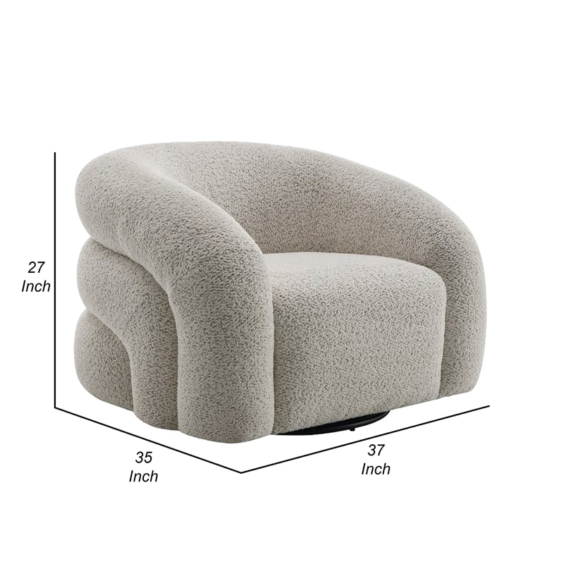 Pemberly Row Swivel Accent Chair Cloudlike Curved Design Metal Base Gray Boucle