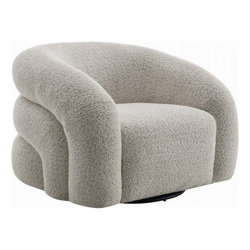 Pemberly Row Swivel Accent Chair Cloudlike Curved Design Metal Base Gray Boucle