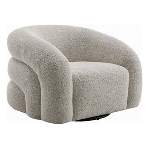 Pemberly Row Swivel Accent Chair Cloudlike Curved Design Metal Base Gray Boucle