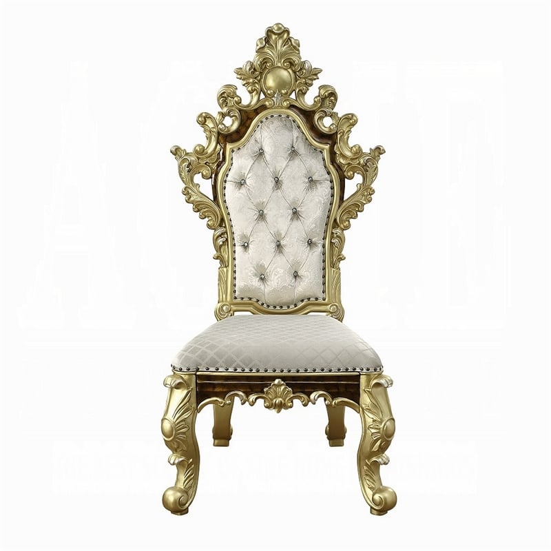 Pemberly Row Side Dining Chair Set of 2 Crystal Tufted Gold Floral Carvings