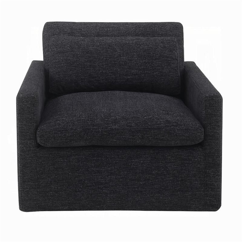 Pemberly Row Swivel Accent Chair with Pillow Square Arm in Dark Gray