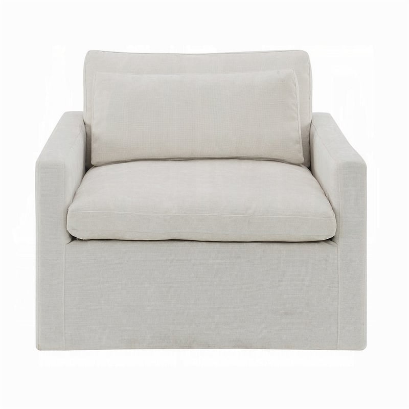 Pemberly Row Swivel Accent Chair with Pillow Square Arm in Ivory White