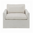 Pemberly Row Swivel Accent Chair with Pillow Square Arm in Ivory White