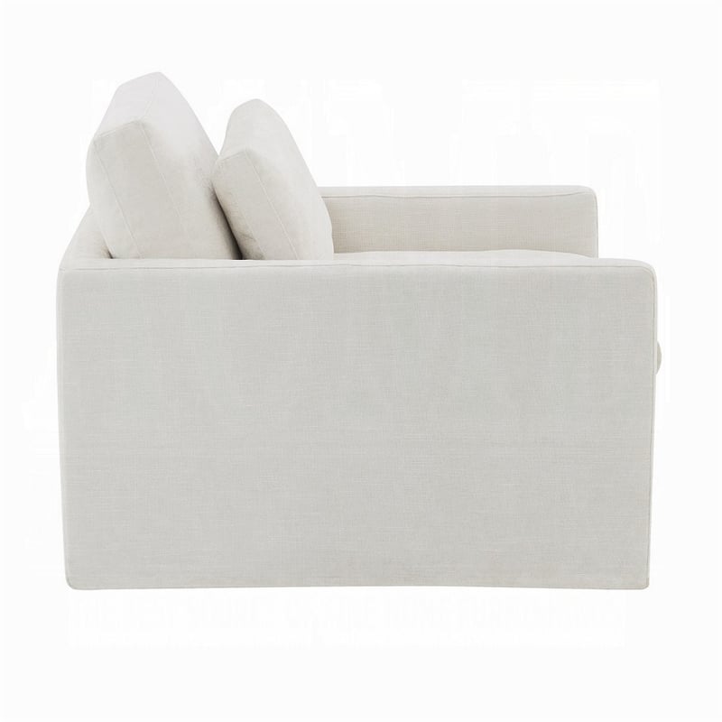 Pemberly Row Swivel Accent Chair with Pillow Square Arm in Ivory White