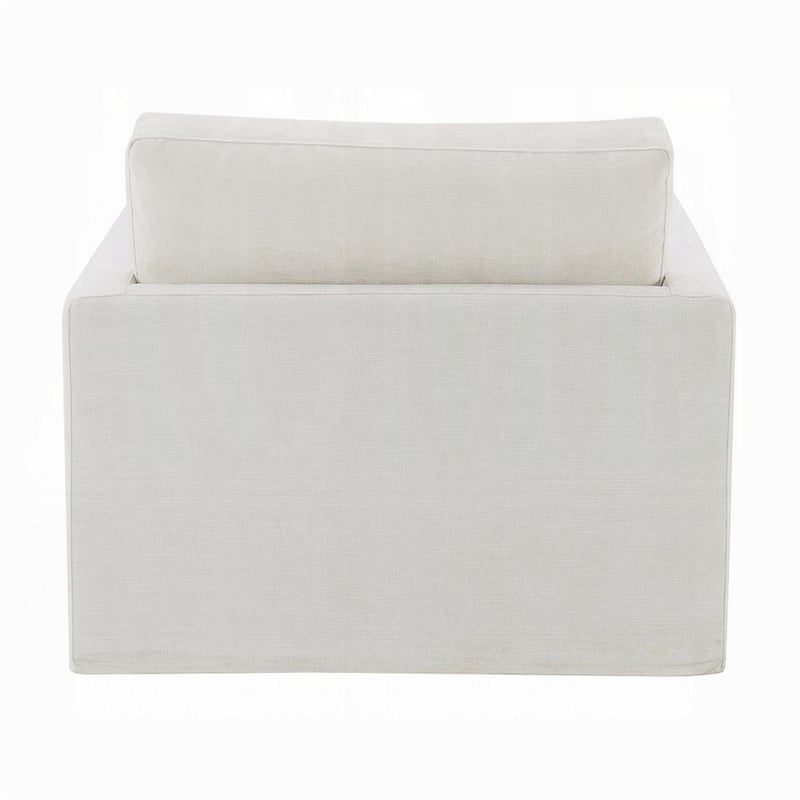 Pemberly Row Swivel Accent Chair with Pillow Square Arm in Ivory White