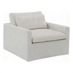 Pemberly Row Swivel Accent Chair with Pillow Square Arm in Ivory White