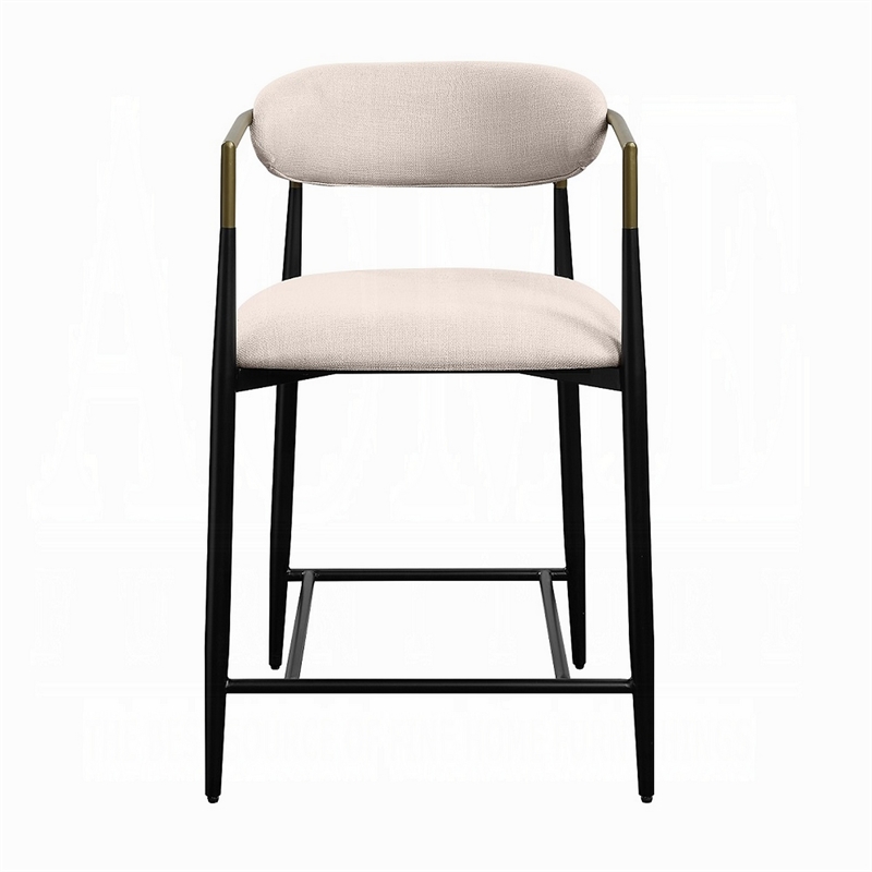 Pemberly Row 25 Inch Counter Height Chair in Beige Fabric Black Metal Frame