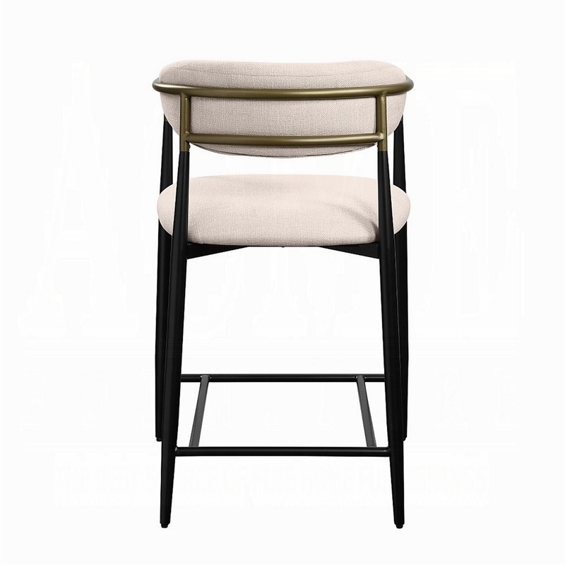 Pemberly Row 25 Inch Counter Height Chair in Beige Fabric Black Metal Frame