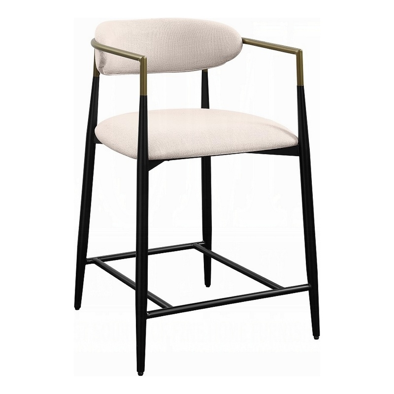 Pemberly Row 25 Inch Counter Height Chair in Beige Fabric Black Metal Frame
