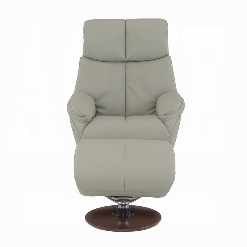 Pemberly Row Swivel Accent Chair with Ottoman in Gray Top Grain Leather