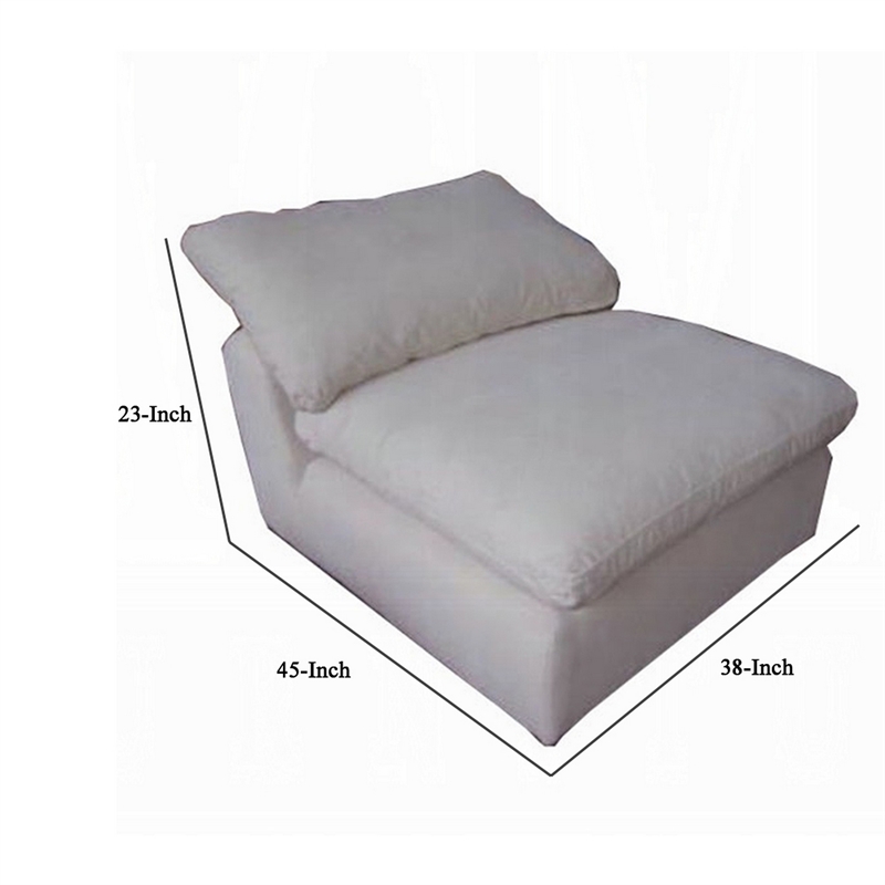 Pemberly Row Modular Armless Chair Pillow Top Cushions in Ivory Linen Fabric