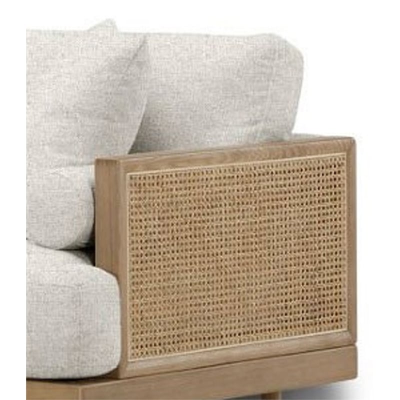Pemberly Row Accent Chair Rattan Woven Armrests in Beige Brown Solid Wood