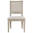 Pemberly Row Dining Side Chair Set of 2 Square Back in White Wood Beige Fabric