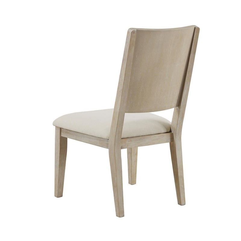 Pemberly Row Dining Side Chair Set of 2 Square Back in White Wood Beige Fabric