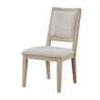 Pemberly Row Dining Side Chair Set of 2 Square Back in White Wood Beige Fabric