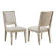 Pemberly Row Dining Side Chair Set of 2 Square Back in White Wood Beige Fabric
