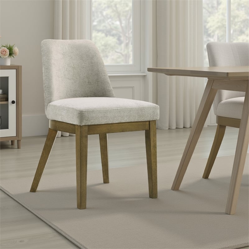 Pemberly Row Dining Armless Chair Set of 2 Tapered Legs in Oak Brown Wood Tan