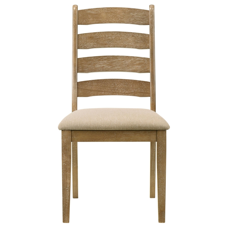 Pemberly Row Dining Side Chair Set of 2 Ladderback in Brown Wood Beige Fabric