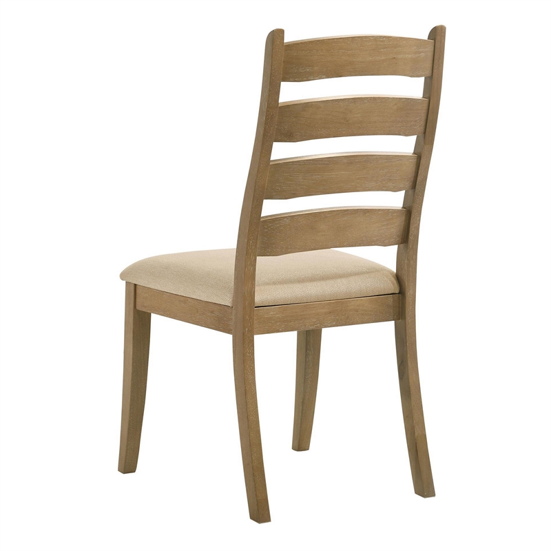 Pemberly Row Dining Side Chair Set of 2 Ladderback in Brown Wood Beige Fabric