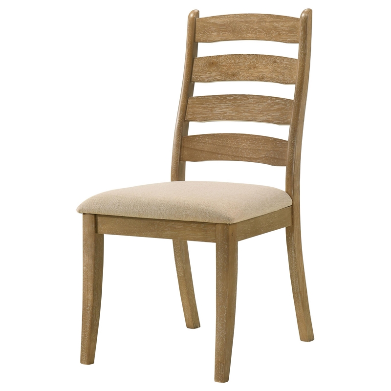 Pemberly Row Dining Side Chair Set of 2 Ladderback in Brown Wood Beige Fabric