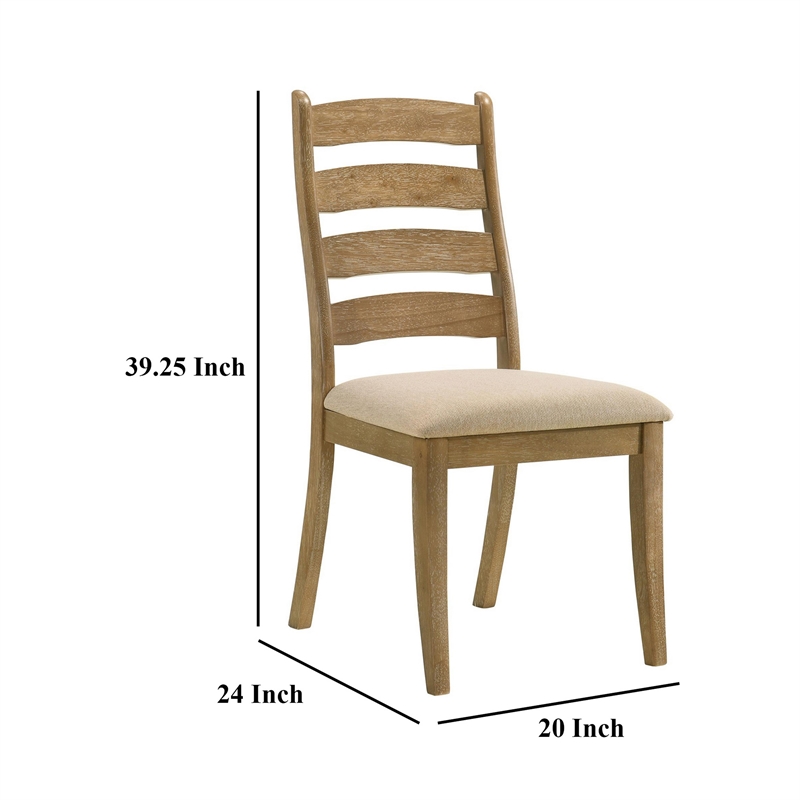 Pemberly Row Dining Side Chair Set of 2 Ladderback in Brown Wood Beige Fabric