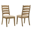 Pemberly Row Dining Side Chair Set of 2 Ladderback in Brown Wood Beige Fabric