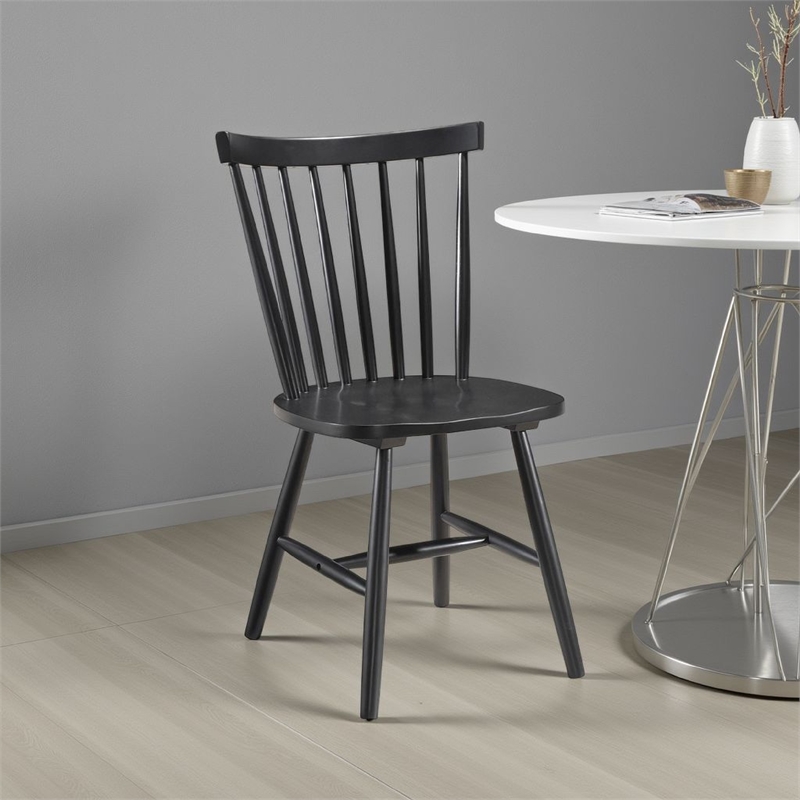 Pemberly Row Dining Side Chair Set of 2 Spindle Back in Black Asian Hardwood